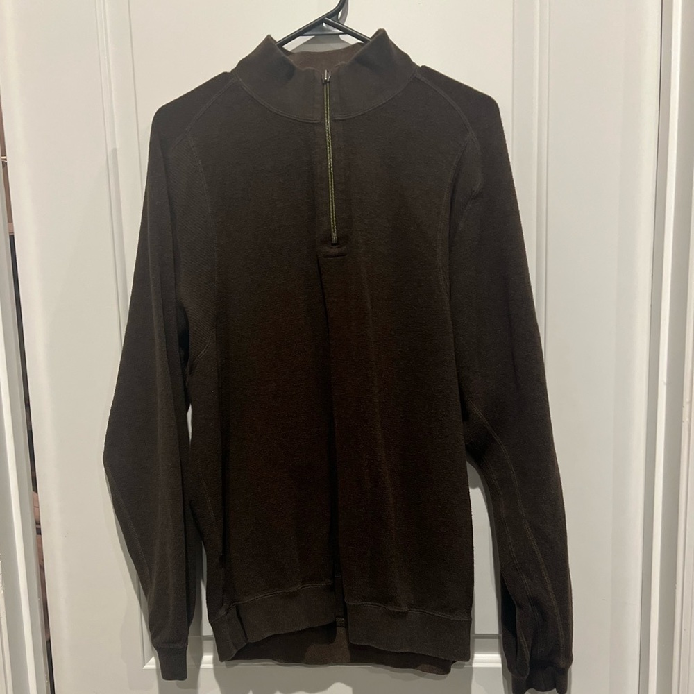 Men's L Tommy Bahama Dark Brown 1/4 Zip Sweater